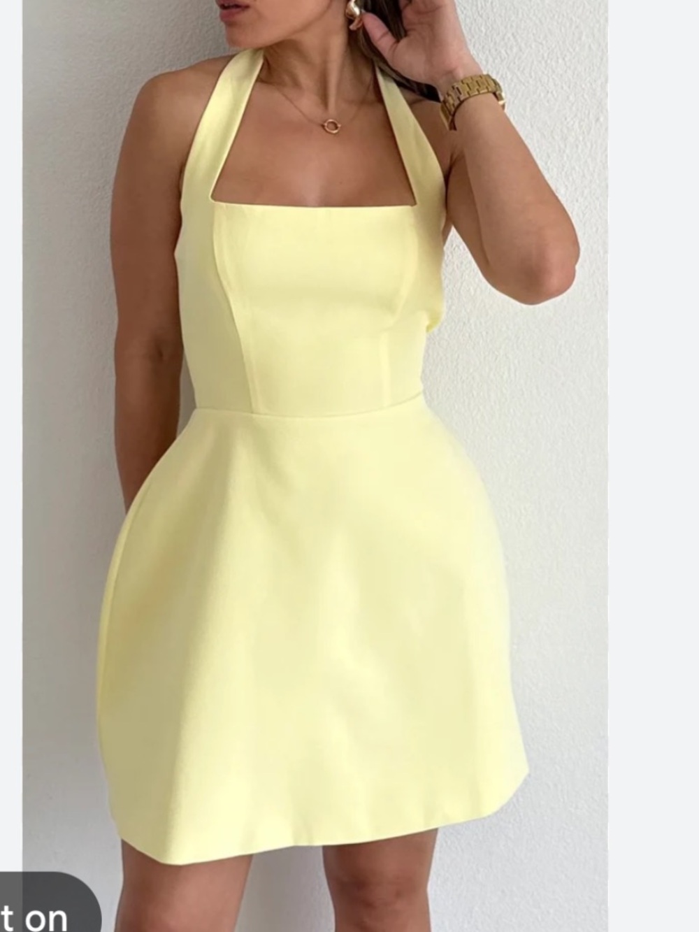 Saints & Secrets Light Yellow Fit & Flare Halter Dress